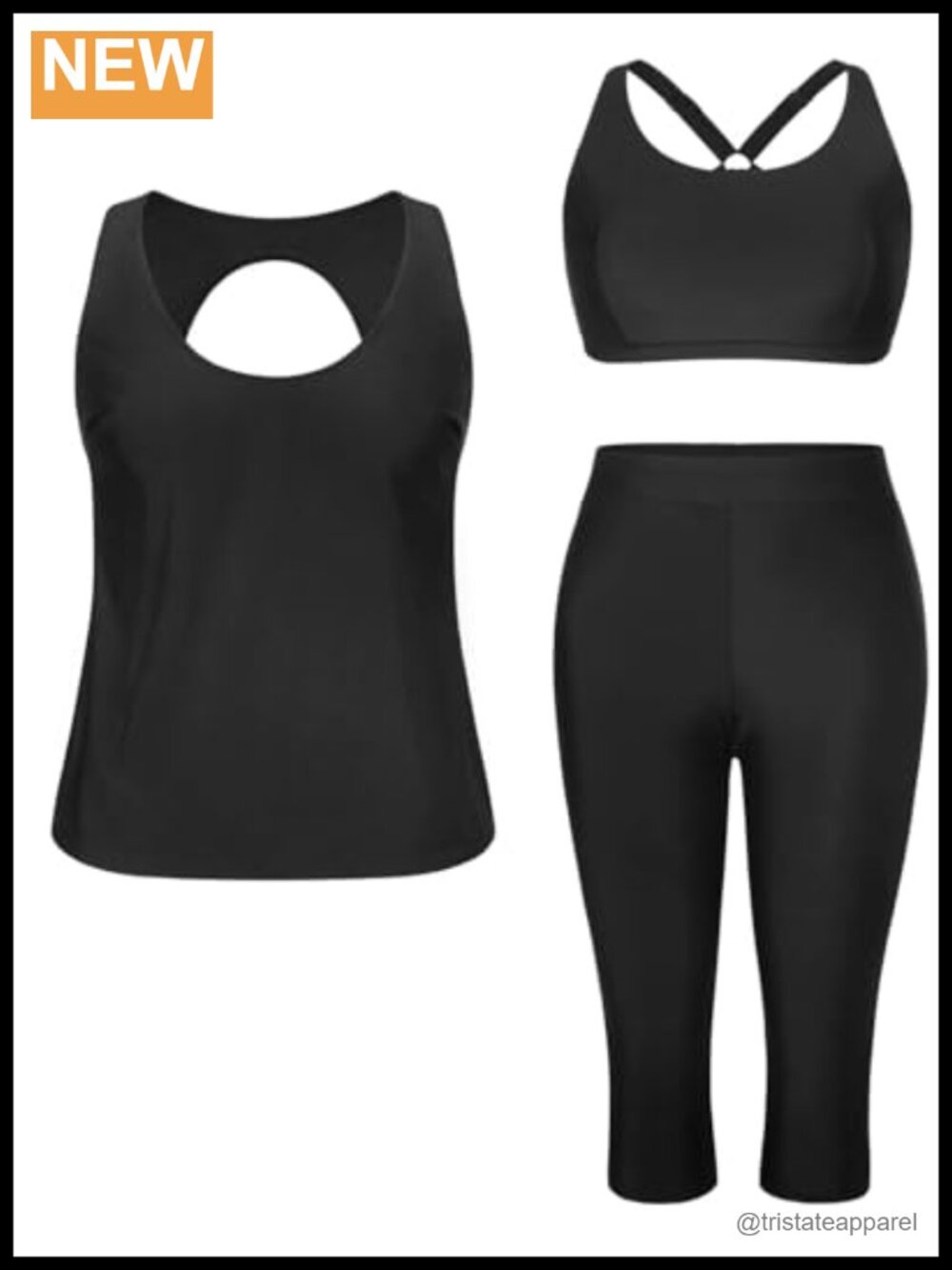 Plus Size 3 Piece Tankini Swimsuits Athletic Bathing Suit with Long Capri